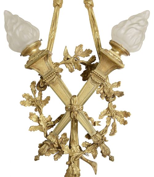LARGE PAIR CLASSICAL 19TH CENTURY ORMOLU WALL LIGHTS - ADDITIONAL PHOTO 1