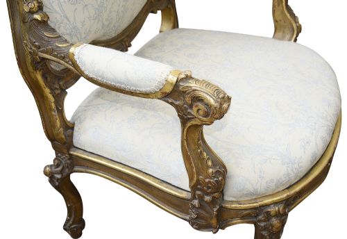 RARE LOUIS XVI STYLE FRENCH GILT WOOD SALON SUITE 1880 - ADDITIONAL PHOTO 8