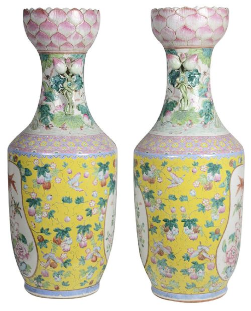 RARE PAIR OF 19TH CENTURY CHINESE FAMILLE ROSE VASES 92CM 36 - ADDITIONAL PHOTO 5