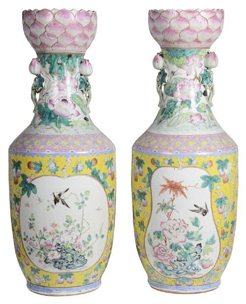 RARE PAIR OF 19TH CENTURY CHINESE FAMILLE ROSE VASES 92CM 36 - ADDITIONAL PHOTO 8