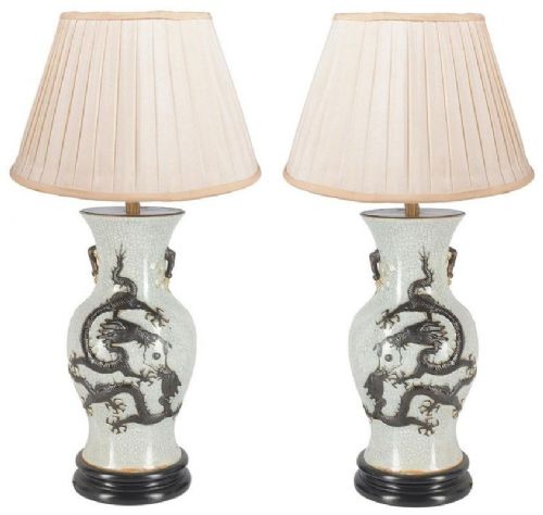 Pair of 19th Century Chinese Crackleware Vases or Lamps