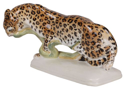 MEISSEN LEOPARD ATTACKING A SNAKE 20TH CENTURY - ADDITIONAL PHOTO 3