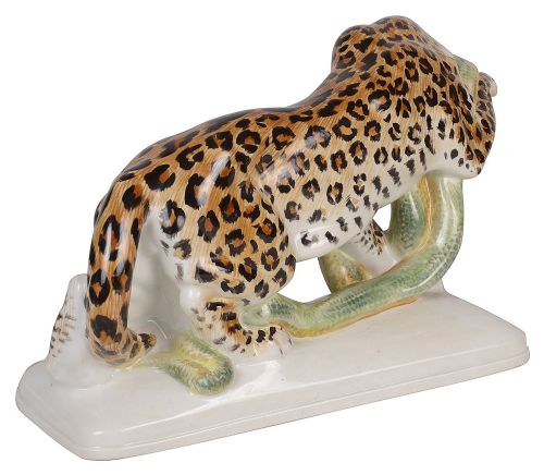 MEISSEN LEOPARD ATTACKING A SNAKE 20TH CENTURY - ADDITIONAL PHOTO 4