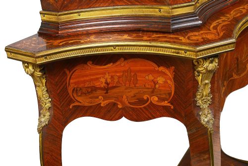 A FRENCH LOUIS XV STYLE MARQUETRY INLAID SIDE CABINET 19TH CENTURY - ADDITIONAL PHOTO 3