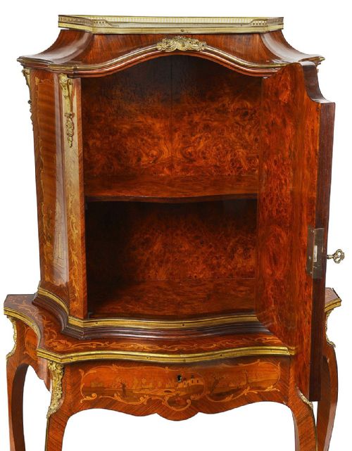 A FRENCH LOUIS XV STYLE MARQUETRY INLAID SIDE CABINET 19TH CENTURY - ADDITIONAL PHOTO 6