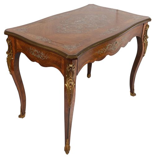 FRENCH 19TH CENTURY SILVER INLAID SIDE TABLE