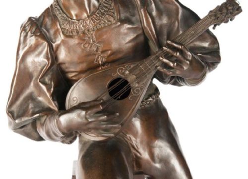 19TH CENTURY BRONZE STATUE OF A MINSTREL SIGNED PAUL FOURNIER - ADDITIONAL PHOTO 1