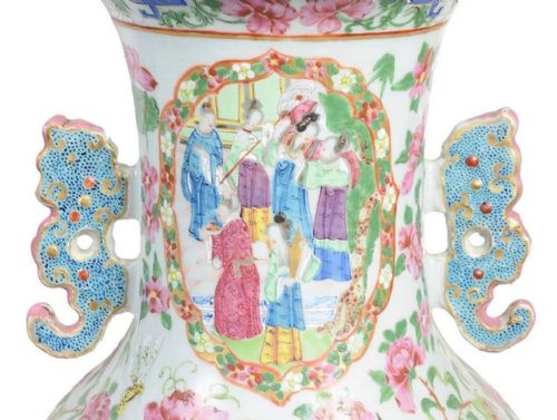 LARGE PAIR CHINESE CANTONESE ROSE MEDALLION VASES 19TH CENTURY - ADDITIONAL PHOTO 2