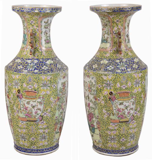 PAIR 19TH CENTURY CHINESE ROSE MEDALLION VASES LAMPS - ADDITIONAL PHOTO 1