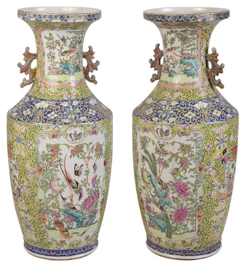 PAIR 19TH CENTURY CHINESE ROSE MEDALLION VASES LAMPS - ADDITIONAL PHOTO 2