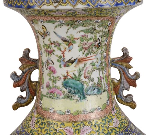 PAIR 19TH CENTURY CHINESE ROSE MEDALLION VASES LAMPS - ADDITIONAL PHOTO 3