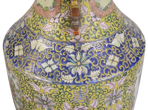 PAIR 19TH CENTURY CHINESE ROSE MEDALLION VASES LAMPS - ADDITIONAL PHOTO 5
