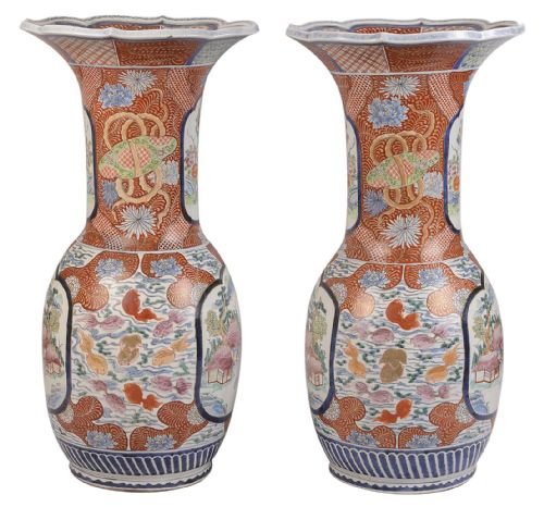 LARGE PAIR FLARED NECK KUTANI VASES CIRCA 1890 - ADDITIONAL PHOTO 1