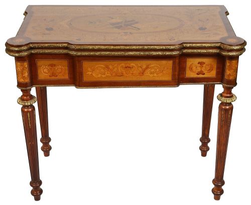 FRENCH 19TH CENTURY MARQUETRY INLAID CARD TABLE