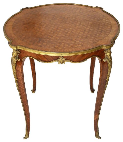 LINKE STYLE GUERIDON WITH PARQUETRY INLAY AND GILDED ORMOLU MOUNTS