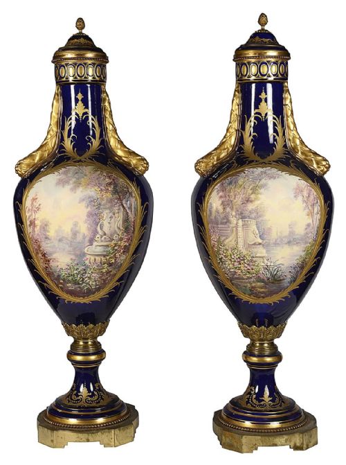 PAIR 19TH CENTURY SEVRES STYLE LIDDED VASES - ADDITIONAL PHOTO 1