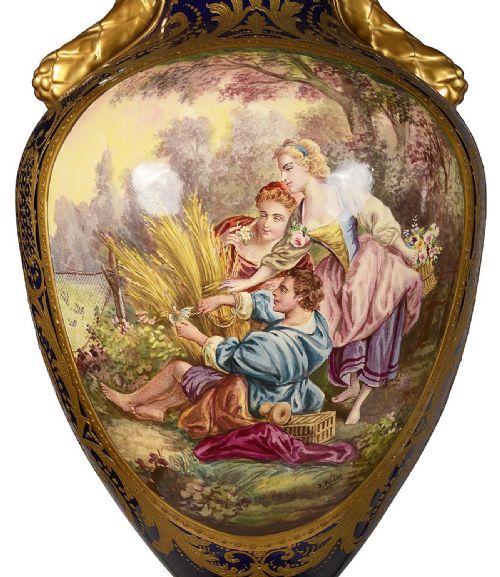 PAIR 19TH CENTURY SEVRES STYLE LIDDED VASES - ADDITIONAL PHOTO 2