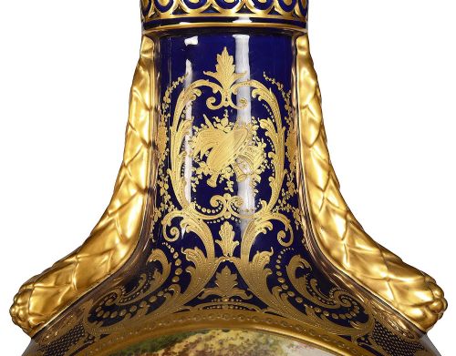 PAIR 19TH CENTURY SEVRES STYLE LIDDED VASES - ADDITIONAL PHOTO 8
