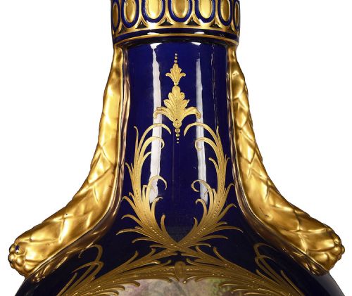 PAIR 19TH CENTURY SEVRES STYLE LIDDED VASES - ADDITIONAL PHOTO 9