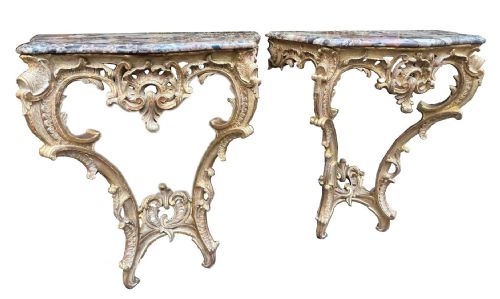 PAIR FRENCH 18TH CENTURY CARVED GILT WOOD CONSOLE TABLES - ADDITIONAL PHOTO 3