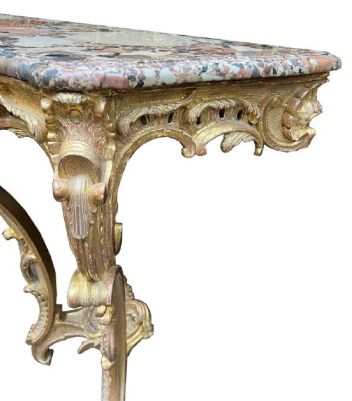 PAIR FRENCH 18TH CENTURY CARVED GILT WOOD CONSOLE TABLES - ADDITIONAL PHOTO 4