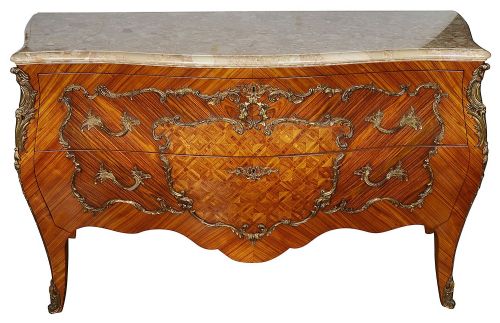 PAIR LOUIS XVI STYLE MARBLE TOPPED COMMODES - ADDITIONAL PHOTO 2