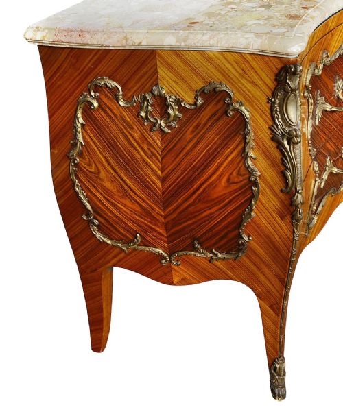 PAIR LOUIS XVI STYLE MARBLE TOPPED COMMODES - ADDITIONAL PHOTO 4