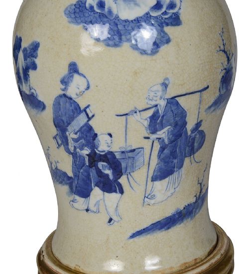 19TH CENTURY CHINESE BLUE AND WHITE CRACKLE WARE VASE LAMP - ADDITIONAL PHOTO 1