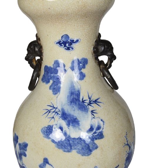 19TH CENTURY CHINESE BLUE AND WHITE CRACKLE WARE VASE LAMP - ADDITIONAL PHOTO 2