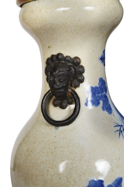 19TH CENTURY CHINESE BLUE AND WHITE CRACKLE WARE VASE LAMP - ADDITIONAL PHOTO 3