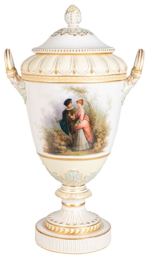 PAIR KPM TWO HANDLE PORCELAIN VASES CIRCA 1890 - ADDITIONAL PHOTO 1