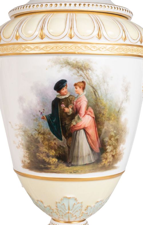PAIR KPM TWO HANDLE PORCELAIN VASES CIRCA 1890 - ADDITIONAL PHOTO 4