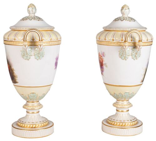 PAIR KPM TWO HANDLE PORCELAIN VASES CIRCA 1890 - ADDITIONAL PHOTO 5