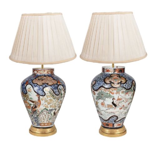Pair 18th Century Japanese Imari Vases / Lamps