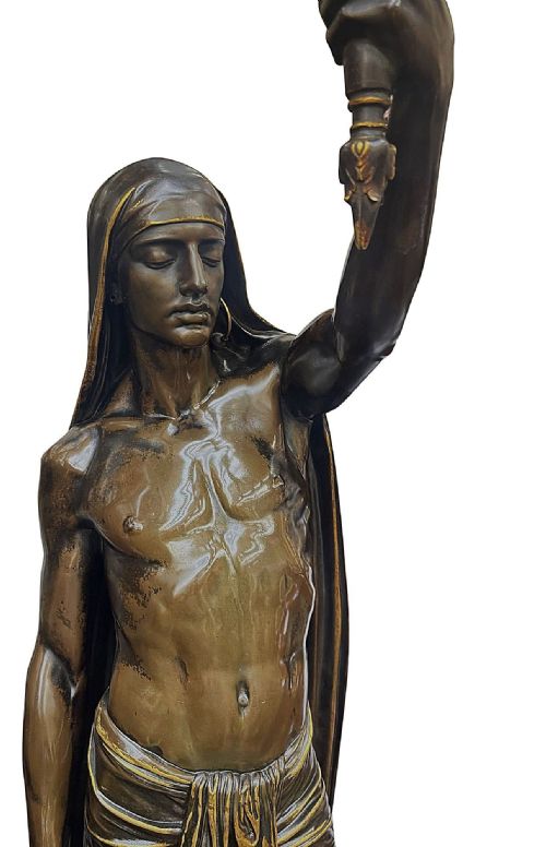 FRANOISCHRISTOPHEARMAND TOUSSAINT 18061862 A LARGE PAIR OF FRENCH MID19TH CENTURY GILT AND PATINATED BRONZE FIGURAL TORCHRES - ADDITIONAL PHOTO 3