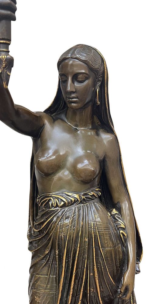 FRANOISCHRISTOPHEARMAND TOUSSAINT 18061862 A LARGE PAIR OF FRENCH MID19TH CENTURY GILT AND PATINATED BRONZE FIGURAL TORCHRES - ADDITIONAL PHOTO 4