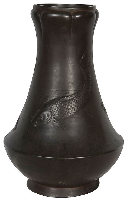 Japanese Meiji Period Bronze Carp Vase.