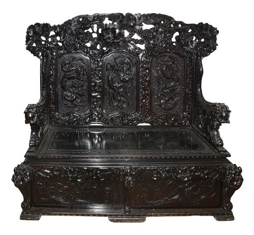 19TH CENTURY ORIENTAL CARVED HALL BENCH - ADDITIONAL PHOTO 2