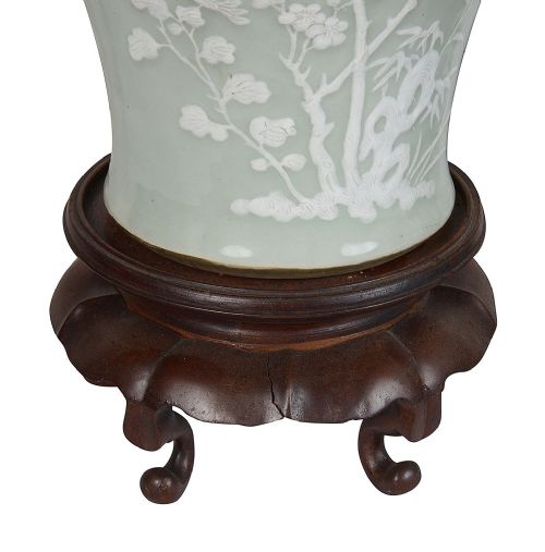 PAIR CHINESE CELADON VASES LAMPS LATE 19TH CENTURY - ADDITIONAL PHOTO 2