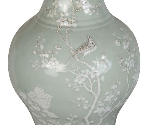 PAIR CHINESE CELADON VASES LAMPS LATE 19TH CENTURY - ADDITIONAL PHOTO 4