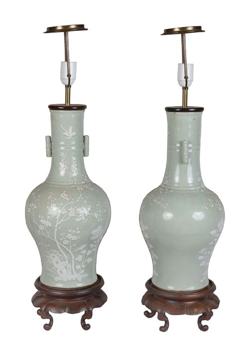 PAIR CHINESE CELADON VASES LAMPS LATE 19TH CENTURY - ADDITIONAL PHOTO 5