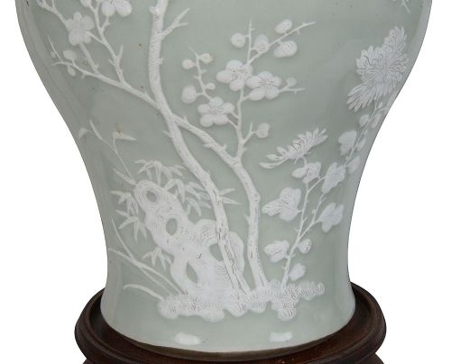 PAIR CHINESE CELADON VASES LAMPS LATE 19TH CENTURY - ADDITIONAL PHOTO 6