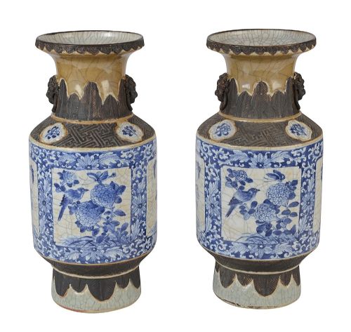 CHINESE 19TH CENTURY BLUE AND WHITE CRACKLEWARE VASES LAMPS - ADDITIONAL PHOTO 1