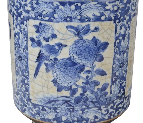 CHINESE 19TH CENTURY BLUE AND WHITE CRACKLEWARE VASES LAMPS - ADDITIONAL PHOTO 2