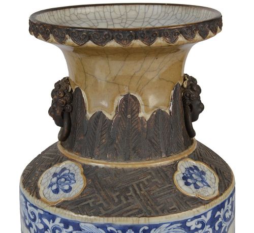 CHINESE 19TH CENTURY BLUE AND WHITE CRACKLEWARE VASES LAMPS - ADDITIONAL PHOTO 4