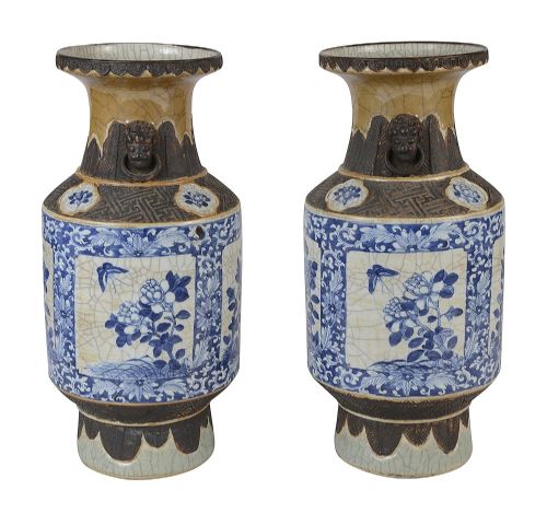 CHINESE 19TH CENTURY BLUE AND WHITE CRACKLEWARE VASES LAMPS - ADDITIONAL PHOTO 5