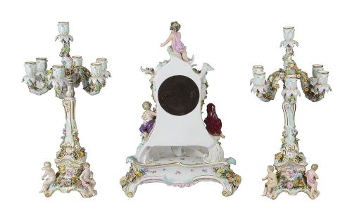 MEISSEN CLOCK GARNITURE 19TH CENTURY - ADDITIONAL PHOTO 7
