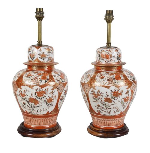 PAIR JAPANESE 19TH CENTURY KUTANI PORCELAIN VASES LAMPS - ADDITIONAL PHOTO 1