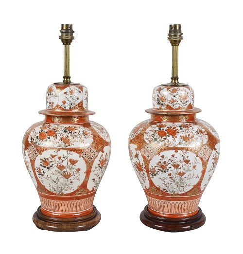 PAIR JAPANESE 19TH CENTURY KUTANI PORCELAIN VASES LAMPS - ADDITIONAL PHOTO 6