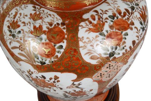 PAIR JAPANESE 19TH CENTURY KUTANI PORCELAIN VASES LAMPS - ADDITIONAL PHOTO 8